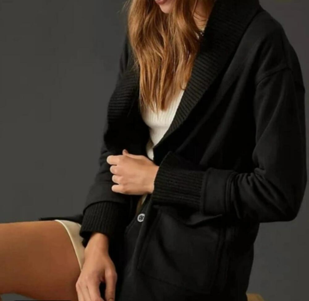 Anthropologie Daily Practice Black Drape Collar Cardigan Button Up M